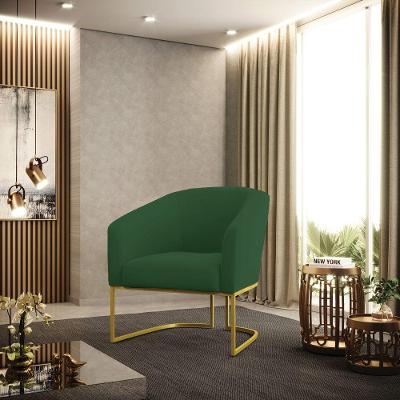 Kit 02 Poltronas Stella Veludo Base Metálica Industrial Dourado - D'rossi Cor Verde