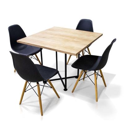 Kit 04 Cadeiras Eiffel Preto e 01 Mesa de Jantar 04 Lugares 90cm Preto