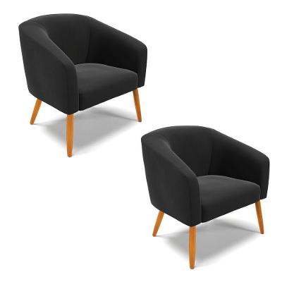 Kit 02 Poltronas Stella Suede Pés Palito Castanho - D'rossi Cor Preto