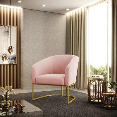 Kit 02 Poltronas Stella Veludo Base Metálica Industrial Dourado - D'rossi Cor Rose