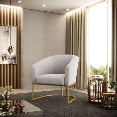 Kit 02 Poltronas Stella Veludo Base Metálica Industrial Dourado - D'rossi Cor Cinza