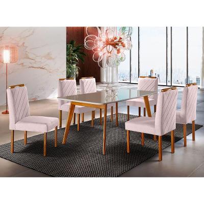 Conjunto Sala De Jantar 6 Lugares Mesa Slim E Cadeiras Móveis Mix Mel/ Off White/ Branco Gelo