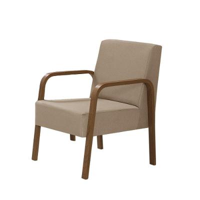 Poltrona 1 Lugar Jade Braço Madeira Suede Cappuccino