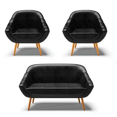 Kit 01 Namoradeira E 02 Poltronas Corano Castanho Preto