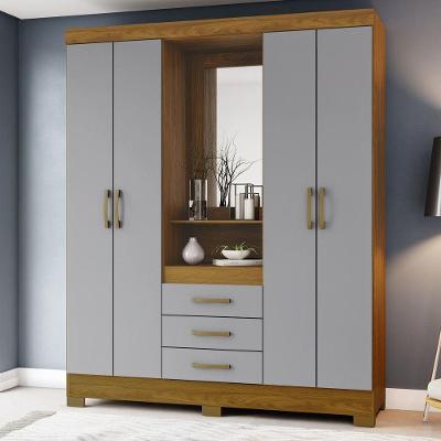 Guarda Roupa Casal Espelho 04 Portas 03 Gavetas B24 Briz Nature Cinza