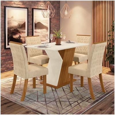 Conjunto Sala De Jantar Mesa 120cm 4 Cadeiras Juanita Casa 812 Nature Off White E Linho
