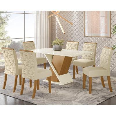 Sala Jantar Com Vidro Canto Reto 160 Cm 6 Cad Indy Henn Nature Com Off White E Linho