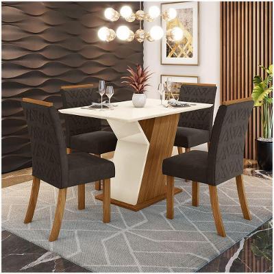 Conjunto Sala De Jantar Mesa 120cm 4 Cadeiras Zuri Casa 812 Nature Off White E Marrom