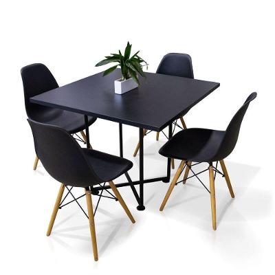 Kit 04 Cadeiras Preto E 01 Mesa De Jantar 04 Lugares Jade 90 Cm Preto Industrial Preto