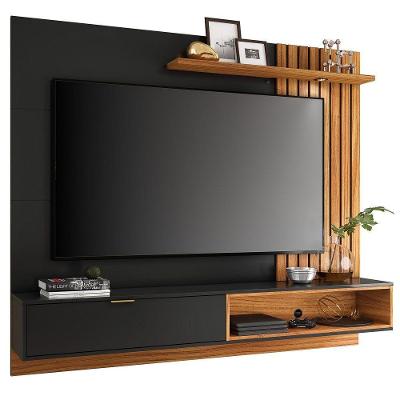 Painel Bancada Suspensa Para Tv Até 65'' 180Cm Ripado Palmas C05 Preto/Noce Milano