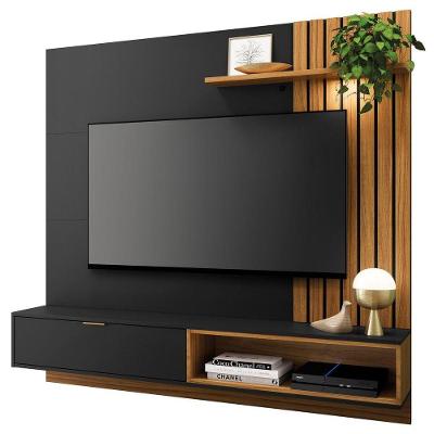 Painel Bancada Suspensa Para Tv Até 60 Pol. 160cm Ripado Palmas C05 Preto/noce Milano - Mpozenato