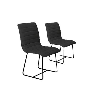 Conjunto 2 Cadeira Cristal Sala De Jantar Em Linho Preto E Metal Preto