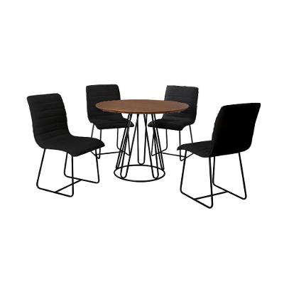 Conjunto Sala De Jantar Rubi Amadeirado Base De Metal Preto