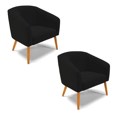 Kit 02 Poltronas Stella Linho Pés Palito Castanho - D'rossi Cor A79 Preto