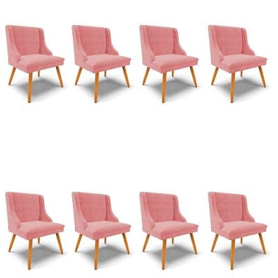 Kit 8 Cadeiras de Jantar Suede Rose Pés Palito