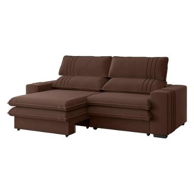 Sofá 2 Lugares Retrátil Noruega 230 Cm Veludo Marrom Pés Tabaco - D'rossi