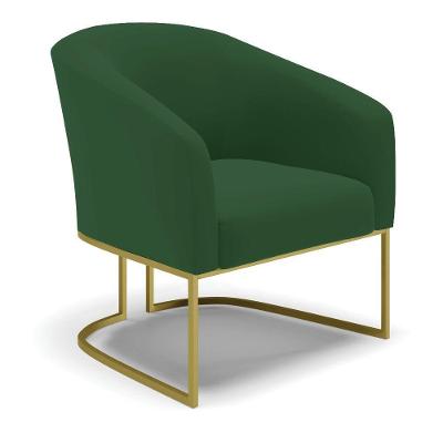 Poltrona Veludo Verde Base Industrial Dourada