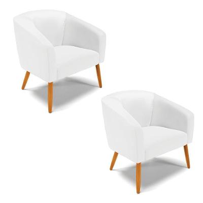 Kit 02 Poltronas Stella Corino Pés Palito Castanho - D'rossi Cor Branco
