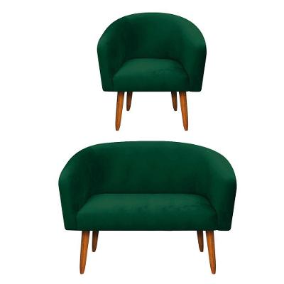Kit 01 Namoradeira e 01 Poltrona Stella Suede Verde