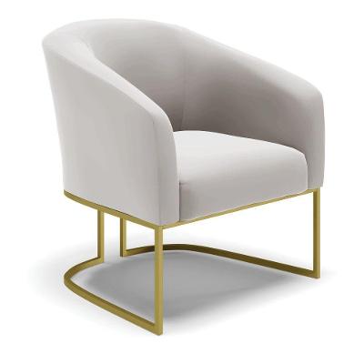 Poltrona Veludo Cinza Base Industrial Dourada