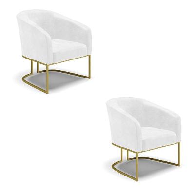 Kit 02 Poltronas Corano Base Industrial Dourada Cor Branco