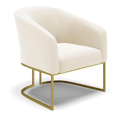 Poltrona Veludo Bege Base Industrial Dourada