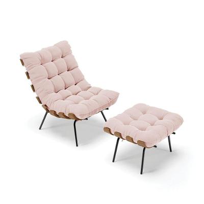 Kit 01 Poltrona E 01 Puff Costela Veludo Rose