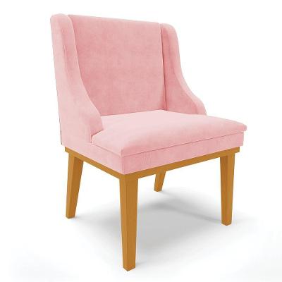 Cadeira De Jantar Liz Suede Base Madeira Castanho Rosa Bebê