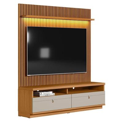 Painel Para Tv Até 75 Polegadas Ripado Betina Com Rack Nature E Off White 180x198 Cm L04 - D'rossi