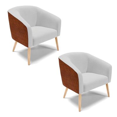 Kit 02 Poltronas Corano Nozes Com Linho Cinza Pés Palito