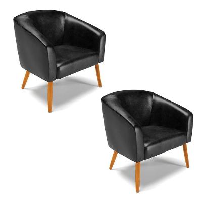 Kit 02 Poltronas Corano Preto Pés Palito Castanho