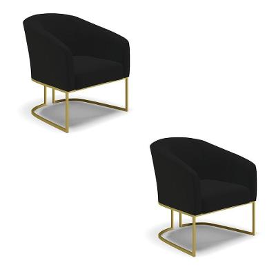 Kit 02 Poltronas Linho Base Industrial Dourada A79 Preto