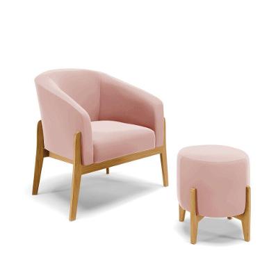 Kit 01 Poltrona E 01 Puff Base Madeira Castanho Cor Rose