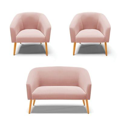 Kit 1 Namoradeira E 02 Poltronas Pés Palito Castanho Rose