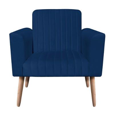 Poltrona Viena Gomada Suede Pés Palito Natural D'rossi Cor Azul Marinho