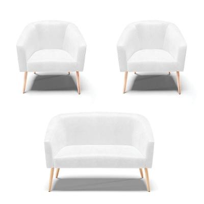 Kit 1 Namoradeira 2 Lugares E 2 Poltronas Branco Pés Palito