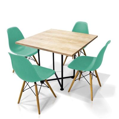 Kit 04 Cadeiras Azul Turquesa E 01 Mesa De Jantar 04 Lugares Jade 90 Cm Natural Industrial Preto