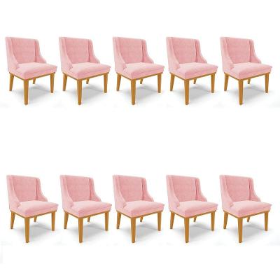 Kit 10 Cadeiras De Jantar Base Madeira Castanho Rosa Bebê
