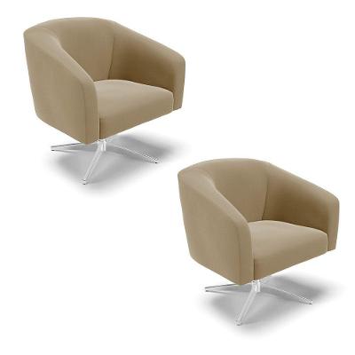 Kit 02 Poltronas Suede Base Cromada Marrom Rato
