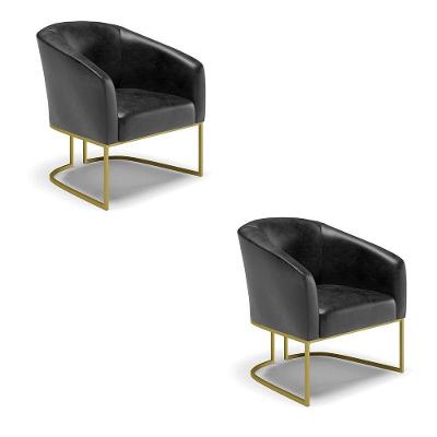 Kit 02 Poltronas Corano Preto Base Industrial Dourada