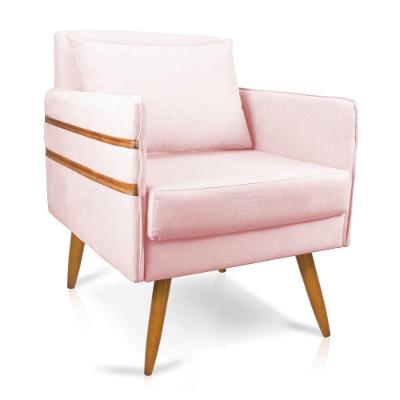 Poltrona Mari Suede Rosa Bebê Pés Palito Castanho - D'rossi
