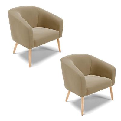 Kit 02 Poltronas Stella Suede Pés Palito Natural - D'rossi Cor Marrom Rato