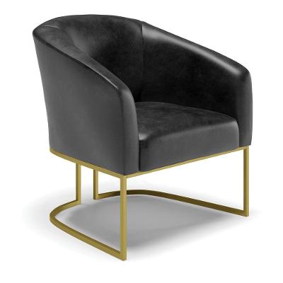 Poltrona Corano Preto Base Industrial Dourada