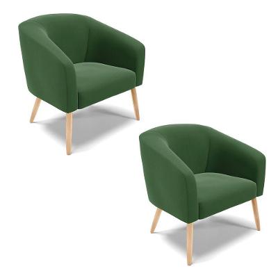 Kit 02 Poltronas Stella Suede Pés Palito Natural - D'rossi Cor Verde
