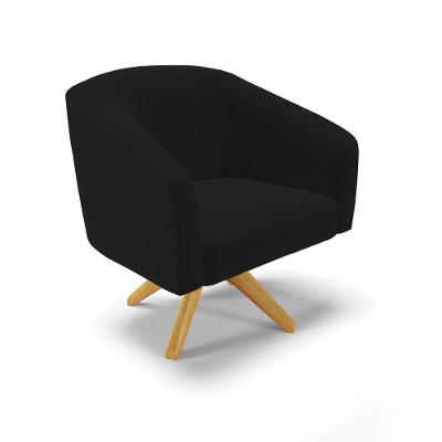 Poltrona Giratória Stella Linho Base Madeira Ma30 A79 Preto