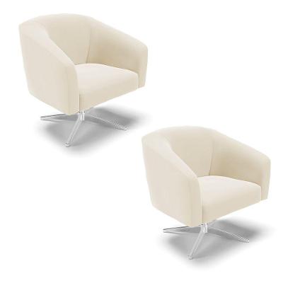 Kit 02 Poltronas Giratória Stella Veludo Base Cromada Bege