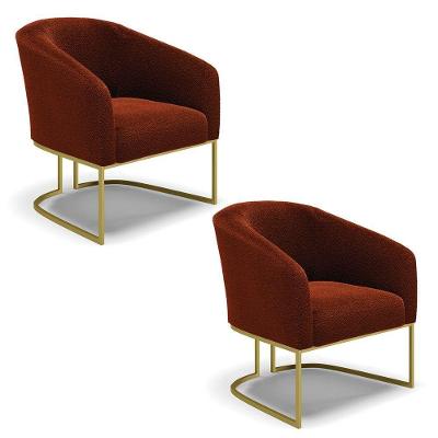 Kit 2 Poltronas Stella Bouclê Base Metálica Industrial Dourado - D'rossi Cor Terra