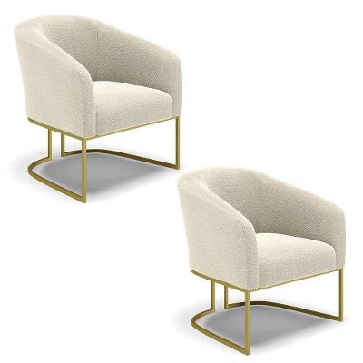 Kit 2 Poltronas Stella Bouclê Base Metálica Industrial Dourado - D'rossi Cor Bege
