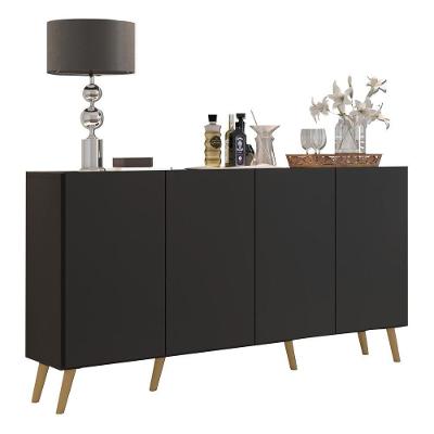 Aparador Buffet 4 Portas Retrô Veneza Multimóveis V3556 Preto/Natural Preto/Natural