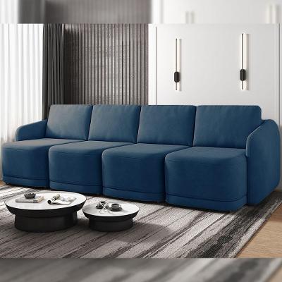 Sofá Cama Modulado Retrátil E Reclinável Varsóvia 396cm Veludo Azul Marinho G33 - Gran Belo